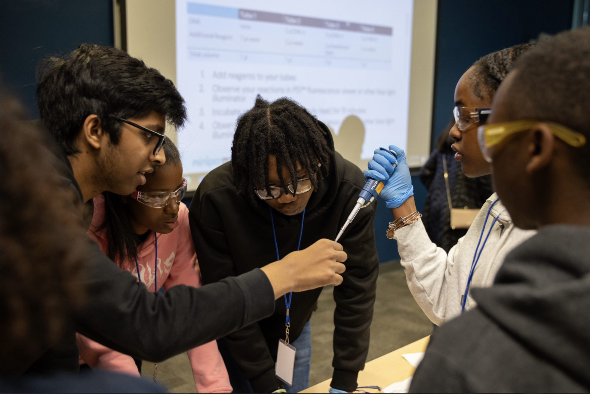 Students collaborating in a science lab
